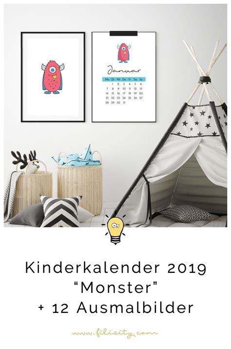 Diy und living blog paulsvera. Kinder-Kalender 2019 "Monster" + 12 Ausmalbilder (Druckvorlage, A4) | Filizity.com | Interior ...