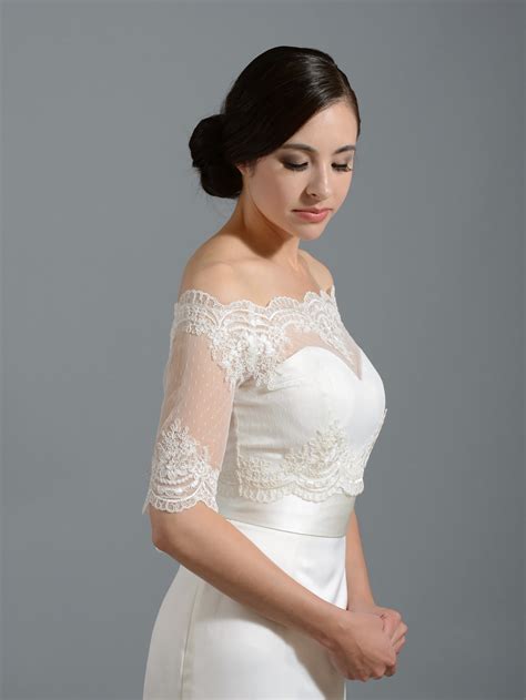 Off Shoulder Dot Lace Bolero Wedding Jacket