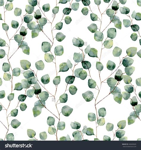 Watercolor Green Floral Seamless Pattern With Eucalyptus