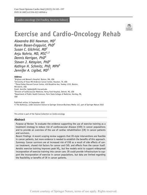 Exercise And Cardio Oncology Rehab