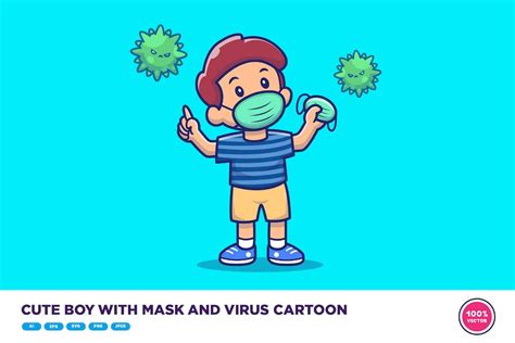 Boy With Mask And Virus Cartoon Graphics Envato Elements