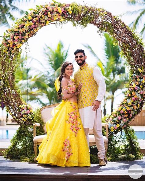 attractive wedding dress code ideas for haldi sangeet wedding and reception function couple