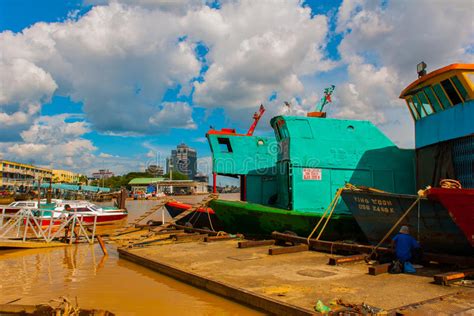 The Landscape Of The Port And The Ships Sibu City Sarawak Malaysia