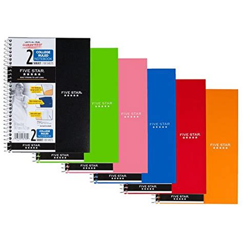 Five Star Spiral Notebook College Ruled 2 Subject 6 X 95 Inches