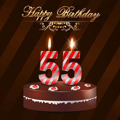 55 Año Feliz Cumpleaños Tarjeta Con Pastel Y Velas 55º Cumpleaños Vector Eps10 2024
