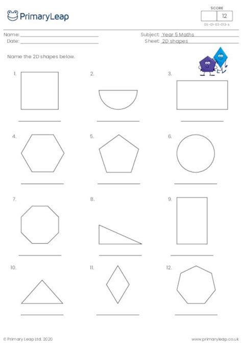 Numeracy Naming 2d Shapes Worksheet Uk