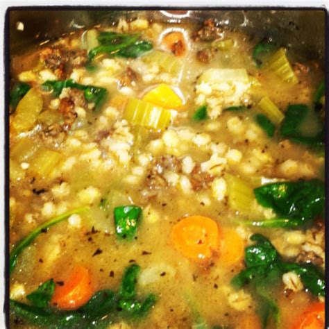 This is a very easy to make soup that is perfect when you need a quick meal on a cold night like we are i completely changed this recipe around from one i found in a magazine my wife purchased at the airport on our way back from park city, utah. Mushroom Barley Soup with Sausage and Spinach