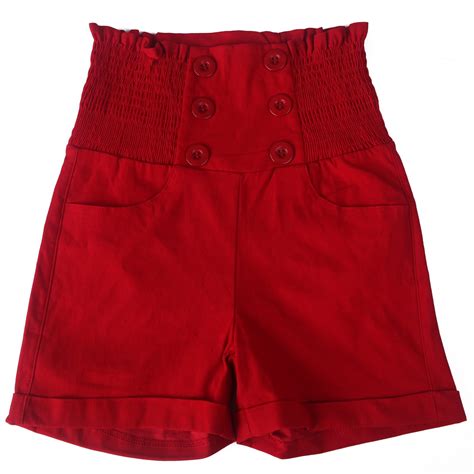 Hde Hde Womens Vintage High Waisted Sailor Shorts Front Button Pin Up Stretch Waist Red