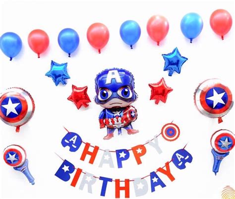 Set Combo Captain America Theme Birthday Balloons Bate03 Party Vui