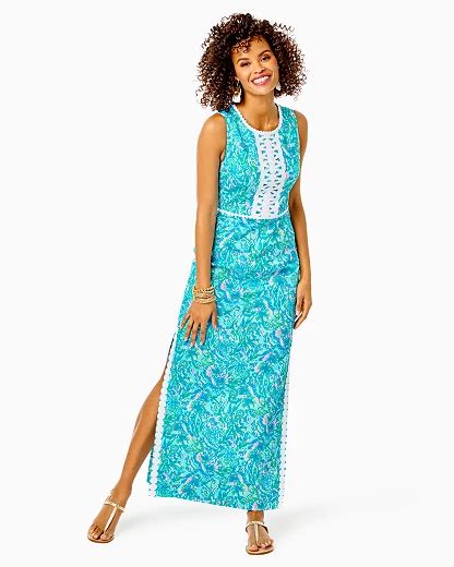 lilly pulitzer ashler maxi shift dress in surf blue coral of the story modesens