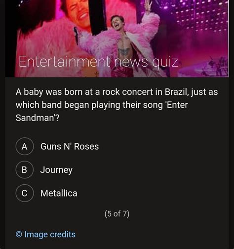 Todays Bing Entertainment News Quiz Had A Metallica Question R