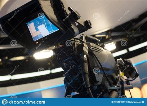 Television Studio With Camera And Lights Recording Tv Show Shallow