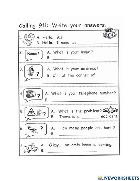 Calling 911 Worksheet Live Worksheets