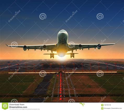 Jet Plane Taking Off From Airport Runway For Traveling And