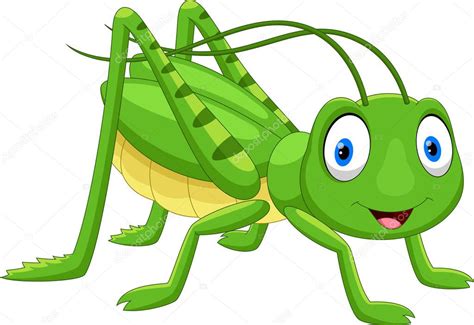Cute Grasshopper Cartoon Isolated White Background Stock Vector