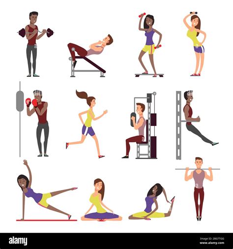 Fitness People Vector Cartoon Characters Set Male And Female Athletes