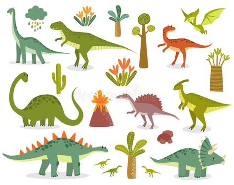 Dinosaurs Of Jurassic Period Vector Format Land Line Art Illustration