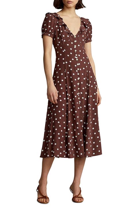 Polo Ralph Lauren Polka Dot Ruffle Crepe Midi Dress Lyst