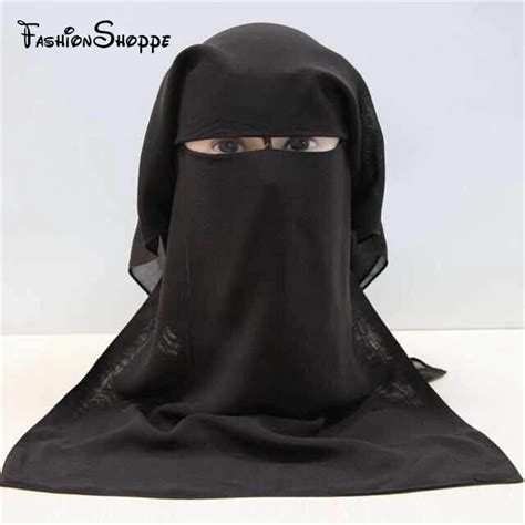 Muslim Black Face Cover Veil 3 Layers Women Hijab Burqa Niqab Arab Islamic Headscarf Wrap Abaya