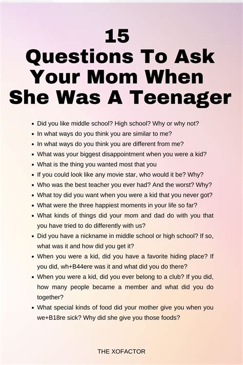 Questions To Ask Your Mom The Xo Factor