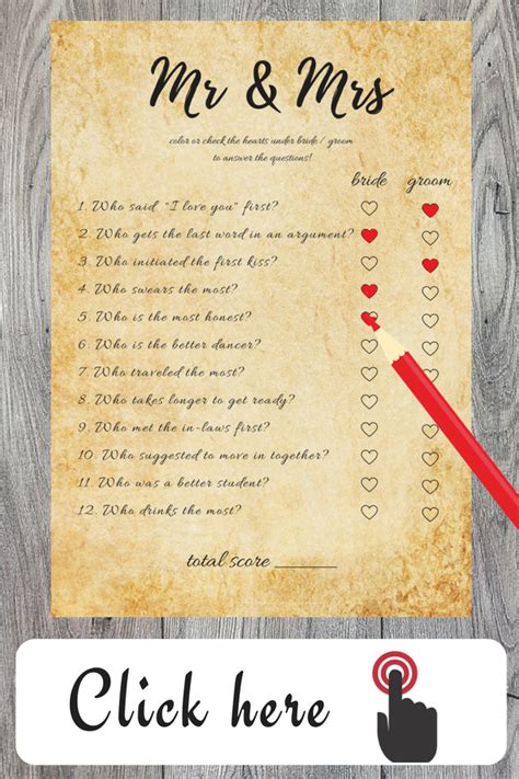 Mr And Mrs Questions Wedding Game Hen Party Game Mr And Mrs Etsy Wedding Games Questions