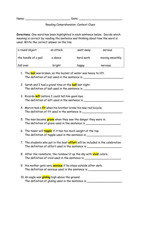 Context Clues Worksheet Grade 5
