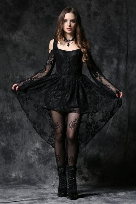 Pentagram black lace dress with collar. Ghost Black Lace Gothic Fishtail Dress by Dark in Love