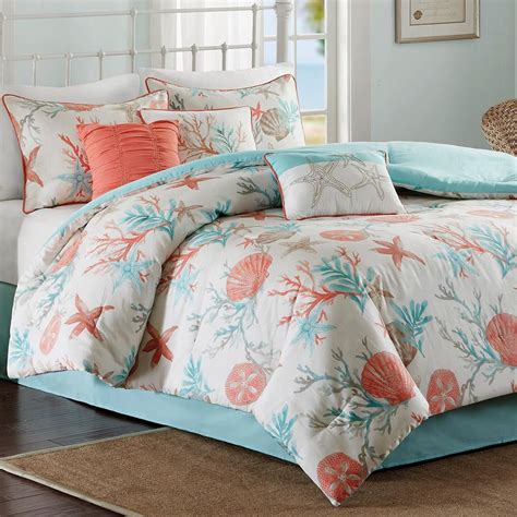 Coastal living truro bedding collection bed bath beyond sets beach beachfront decor nautical collections ideas interior design diy ping 2018 bedroom bedrooms bedspreads linens luxury sline beige seashell comforter set royal court water s edge reviews macy style from life luxe shelly. Beach Comforter Sets: King Size Coral & Aqua Reef ...