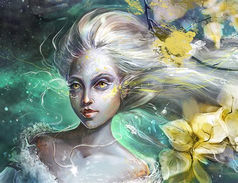 1920x1080px 1080p Free Download Mermaid Art Lotus Luminos Yellow Alla Badsar Sirena