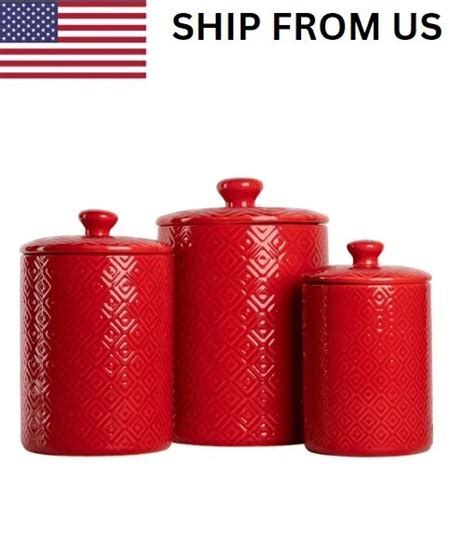 10 Strawberry Street Kitchen Canister Set 3 Piece Diamond Red 3999