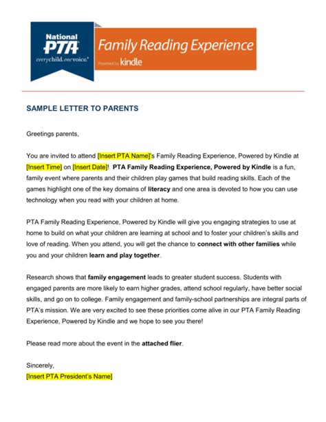 Sample Invitation Letter To Parents