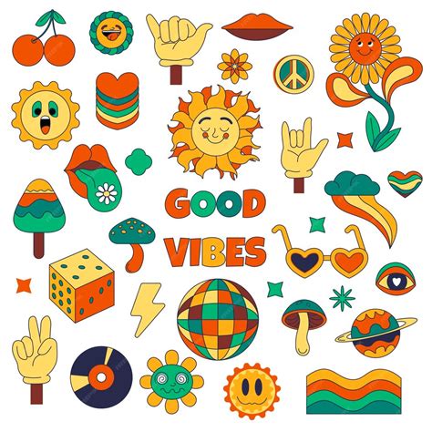 Premium Vector Hippie Stickers And Emoticons Good Vibes Only