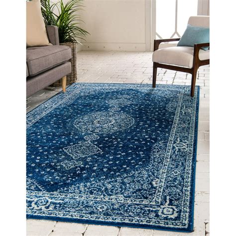Dover Collection Rug 8 X 11 Navy Blue Low Pile Rug Perfect