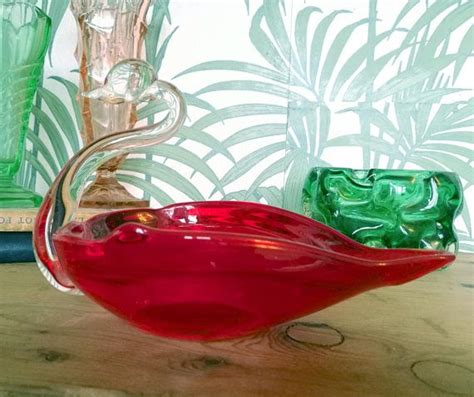 Vintage Art Glass Swan Candy Dish Duncan And Miller Glass Etsy