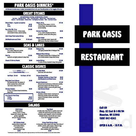 Mauston Park Oasis Restaurant menu in Mauston, Wisconsin, USA