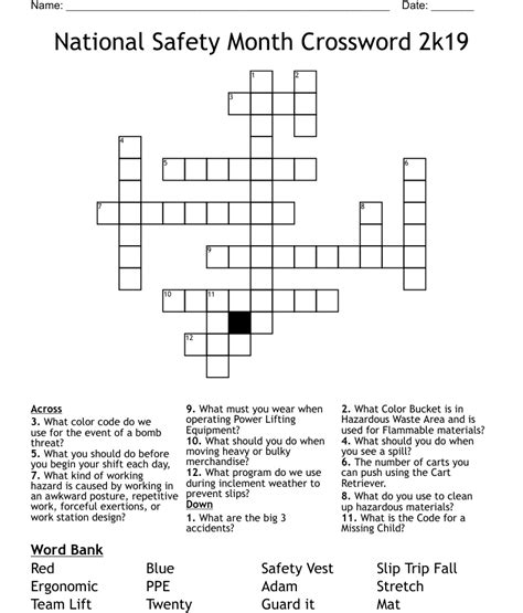 National Safety Month Crossword 2k19 Wordmint