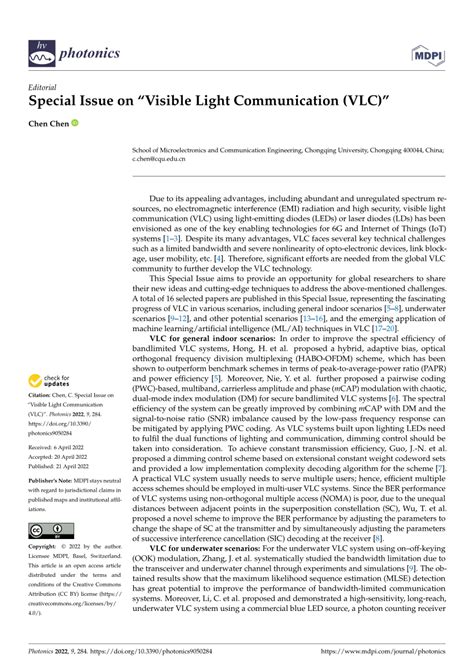 Pdf Special Issue On Visible Light Communication Vlc