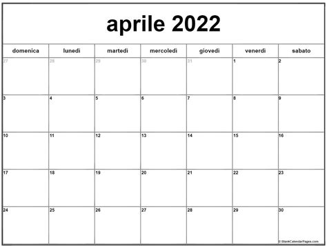 Aprile 2022 Calendario Gratis Italiano Calendario Aprile