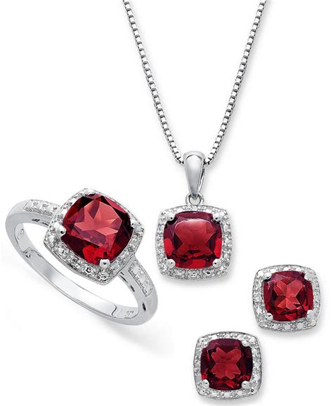 Macys Sterling Silver Jewelry Set Garnet 4 34 Ct Tw And Diamond