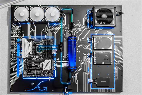 Wall Mounted Liquid Cooled Blue And Black Theme Custom Computer