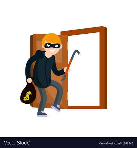 Thief With Crowbar Masked Robber In Black Vector Image