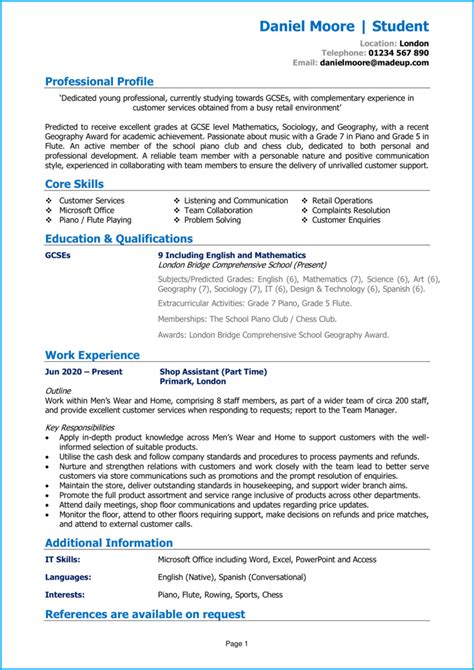 Academic Cv Curriculum Vitae Example For Students Template For U