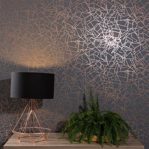 Angles By Erica Wakerly Copper Rose Lead Grey Wallpaper