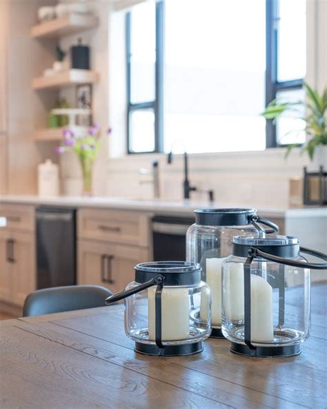 Our floating shelves are also available in a large selection of other hardwood species. Modern Oak Kitchen with Floating Shelves and Black Windows ...