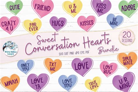 Sweet Valentines Day Conversation Hearts Svg Bundle So Fontsy