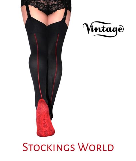 Seamed Stockings Retro Black With Red Seam Foot PAM Gem