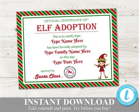Are you looking for some awesome elf on the shelf ideas? INSTANT DOWNLOAD Editable Girl Elf Adoption Certificate ...
