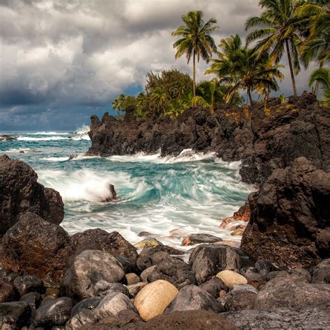 Preview Wallpaper Maui Hawaii Pacific Ocean Cliffs Rocks Surf Palm