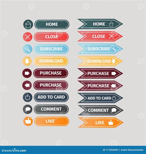 Set Of Multicolored Buttons For Websites With Icons On A Grey