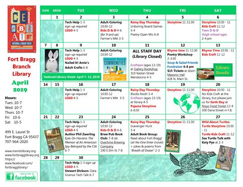 April 2019 Calendar Of Events Fort Bragg Library